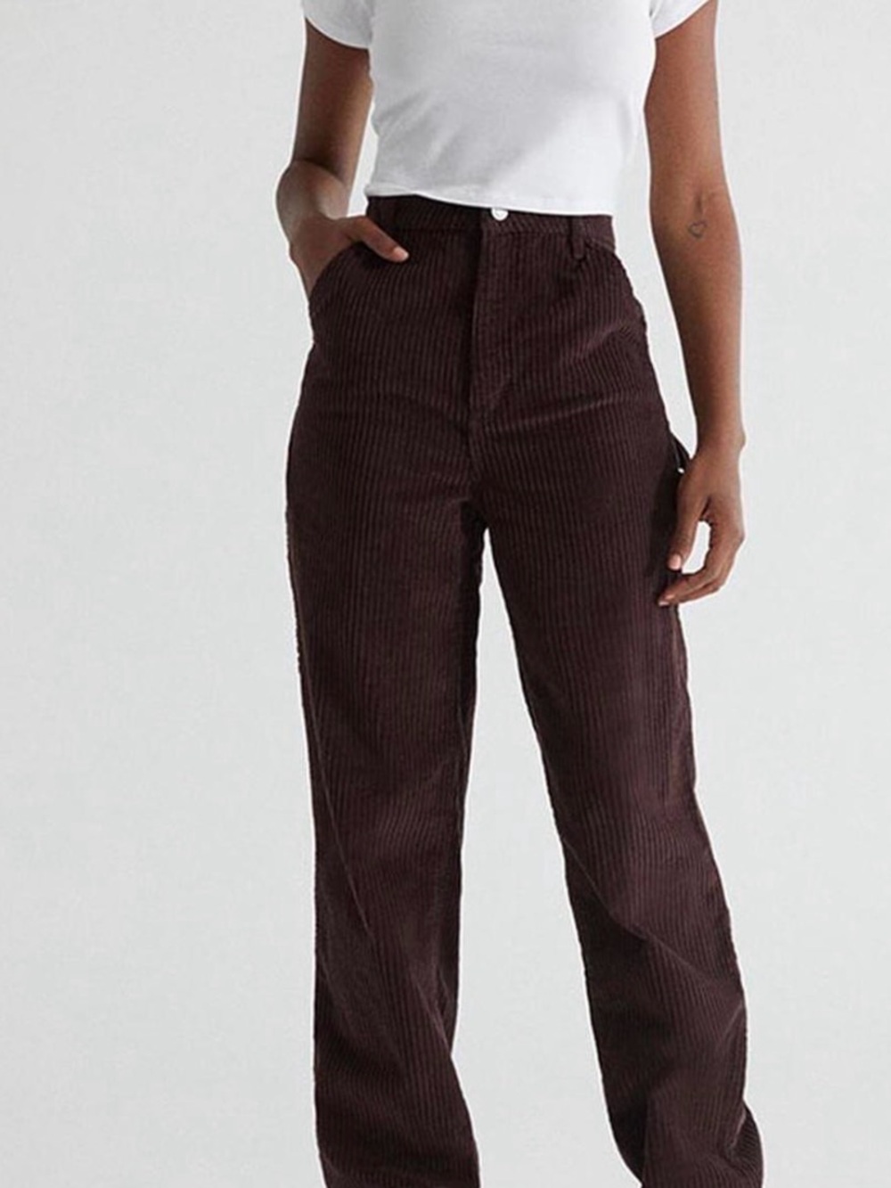 Pacsun 90s Carpenter High-Rise Corduroy Straight Leg Pants - Dark Brown